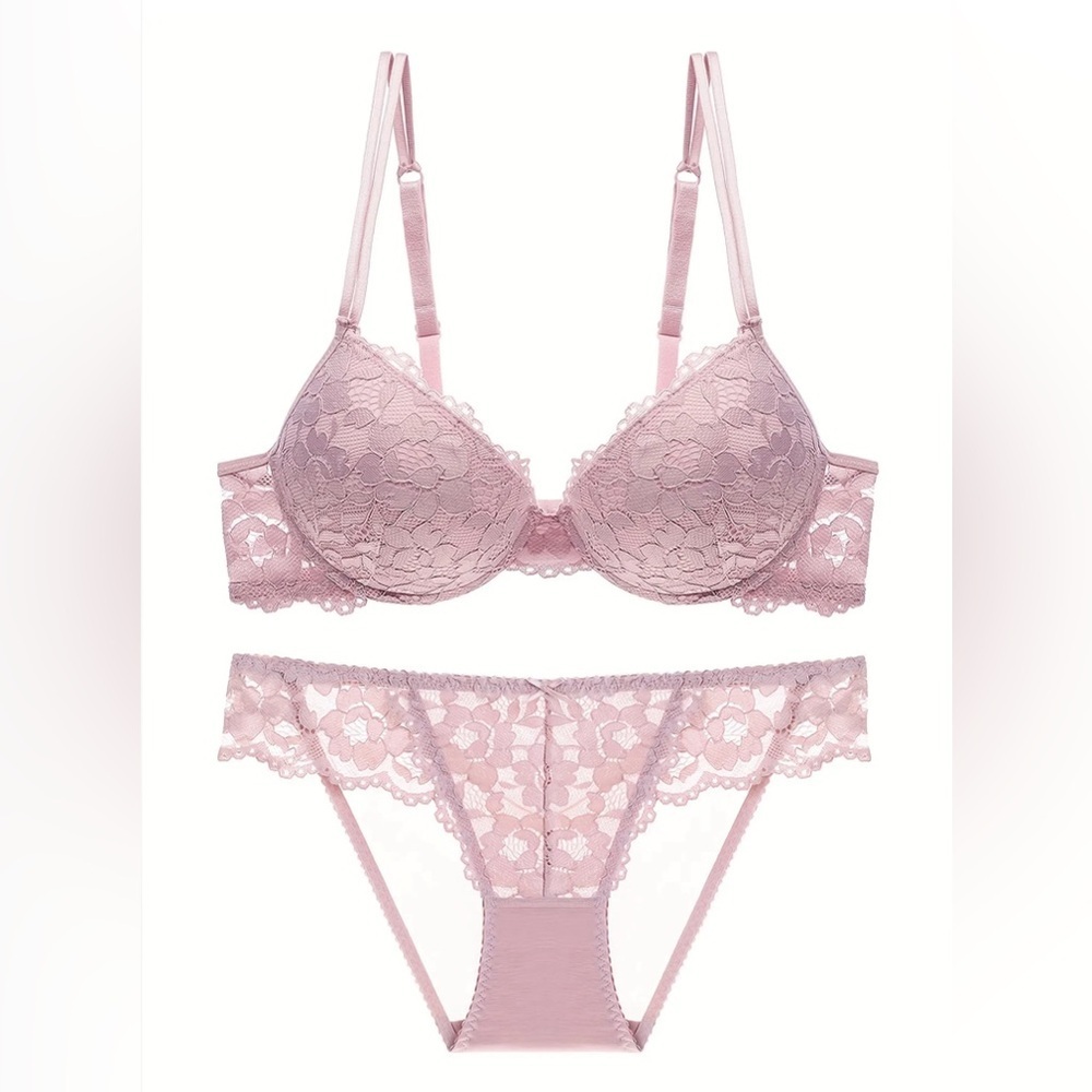 New baby pink lingerie set, padded push up, lace panty 34c​​